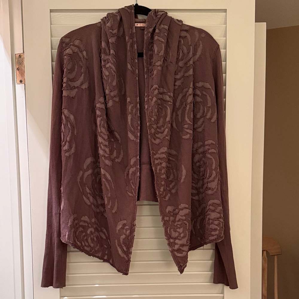 Soup Floral Textured Brown Open Front Cardigan Size Medium EUC